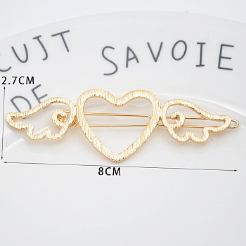 Alloy Geometric Hair Barrettes, Frog Buckle Hairpin for Women, Girls, Heart with Wing, Golden, 80x27mm