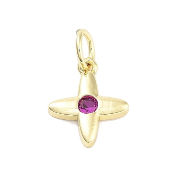 Cross Charms Rack Plating Brass Cubic Zirconia, with Jump Ring, Long-Lasting Plated, Lead Free & Cadmium Free, Medium Purple, 11.5x9.5x2mm, Hole: 3mm