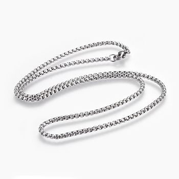 304 Stainless Steel Box chain Necklaces, with Lobster Claw Clasps, Stainless Steel Color, 19.6 inch(49.8cm), 2.4mm