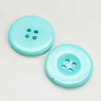 Resin Buttons, Dyed, Flat Round, Cyan, 30x3mm
