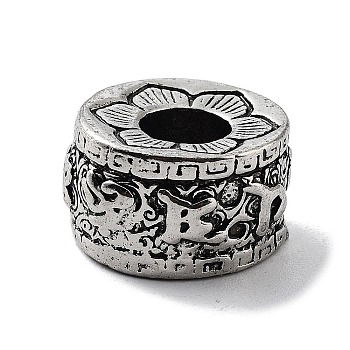 Tibetan Style Alloy European Beads, Large Hole Beads, Column with Flower, Antique Silver, 16.5x10mm, Hole: 6mm