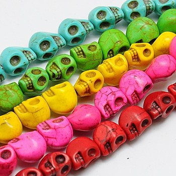 Synthetic Turquoise Beads Strands, Dyed, Skull, Mixed Color, 8x6x7mm, Hole: 1mm, about 52pcs/strand, 16 inch