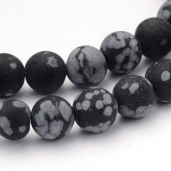Natural Snowflake Obsidian Gemstone Beads, Frosted, Round, 6mm, Hole: 1mm, about 59pcs/strand, 14.5 inch