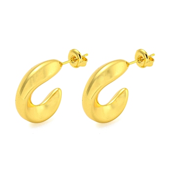 304 Stainless Steel Earrings, C-Shape, Real 18K Gold Plated, 20.5x4.5mm