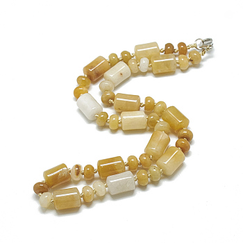 Natural Topaz Jade Beaded Necklaces, with Alloy Lobster Clasps, Column, 18.1 inch~18.5  inch(46~47cm), Column: 13~14x10mm