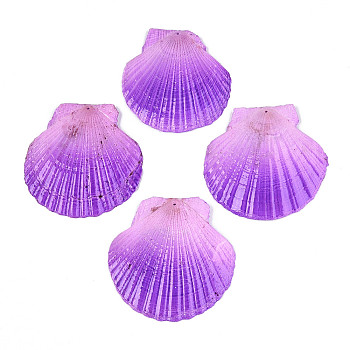 Spray Painted Natural Scallop Shell Big Pendants, Shell Shape Charms, Dark Orchid, 68.5~80x67.5~81x6~8mm, Hole: 1~1.4mm