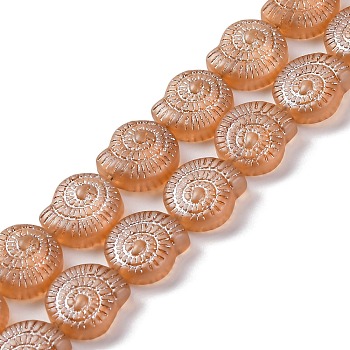 Electroplate Glass Beads Strands, Pearl Luster Plated, Snail, Orange, 12.5x11.5x4.5mm, Hole: 1mm, about 50pcs/strand, 24.41 inch(62cm)