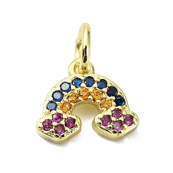 Brass Micro Pave Colorful Cubic Zirconia Pendants, Rainbow, Real 18K Gold Plated, 8.5x9.5x2.5mm, Hole: 3mm