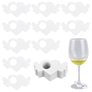 200Pcs Cardboard Wine Glass Charms, White, Heart, 43x80x0.5mm, Inner Diameter: 19.5mm