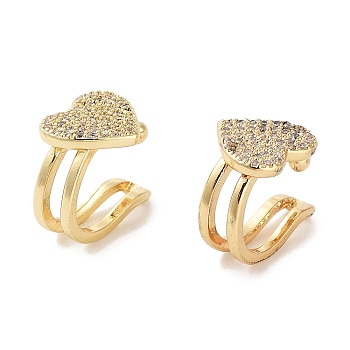 Heart Brass Micro Pave Cubic Zirconia Cuff Earrings for Women, Long-Lasting Plated, Cadmium Free & Lead Free, Real 18K Gold Plated, 13.5x9.5x13.5mm