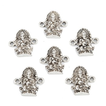 Tibetan Style Alloy Links Connectors, Elephant, Ganesha, Antique Silver, 21x22x4.5mm, Hole: 2mm