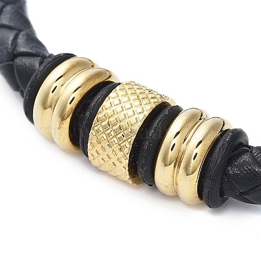 bracelets pour hommes en cordon de cuir pu noir tressé(BJEW-K243-64G)-2