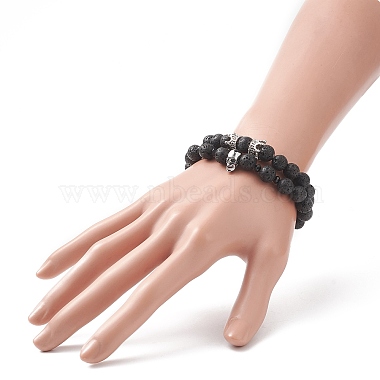 Ensemble de bracelets extensibles perlés en laiton et pierre de lave naturelle 2 pièces 2 styles(BJEW-JB09244-01)-3