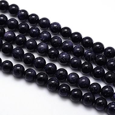 Synthetic Blue Goldstone Round Beads Strands(G-O047-11-8mm)-2