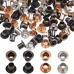 400Pcs 4 Colors Brass Grommet Eyelet Findings, Flat Round, Mixed Color, 4x4mm, Hole: 1.5mm, 100pcs/color(FIND-GF0006-42B)