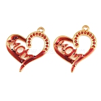 Mother's Day 304 Stainless Steel Enamel & Rhinestone Pendants, Heart with Word MOM Charms, Ion Plating(IP), Golden, 22x22x2mm, Hole: 1.5mm(STAS-G394-14G)