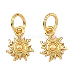 Brass Charms, Sun Charms, Rack Plating, Long-Lasting Plated, Lead Free & Cadmium Free, Real 24K Gold Plated, 9x7x2mm, Hole: 3mm(KK-F941-34A-G)