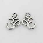 Tibetan Style Alloy Pendants, Lead Free and Cadmium Free, Aum/Om Symbol, Antique Silver Color, 16mm long, 11mm wide, 2mm thick, hole: 2mm(LF11356Y)