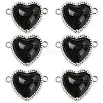 6Pcs Eco-Friendly Alloy Glass Heart Links connector Charms, Silver Color Plated, Black, 14x18.5x7mm, Hole: 1.2mm(GLAA-YW0005-10)
