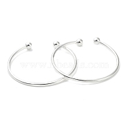 Brass Torque Bangle Making, End with Removable Round Beads, Cuff Bangles, Silver, 2-3/8 inch(6.2cm), 3mm(KK-62-S01-01)