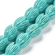 Synthetic Coral Dyed Carved Beads Strands, Flower, Turquoise, 12x10mm, Hole: 1.5mm, about 22pcs/strand, 10.04''~10.63''(25.5~27cm)(CORA-P004-01C)