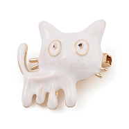 Alloy Enamel Brooch Pin, Cat, White, 26.5x26x11.5mm(JEWB-Q030-39G-01)