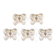 Transparent Spray Painted Glass Beads, with Glitter Powder, Bowknot, Goldenrod, 14x16x6mm, Hole: 1mm(GLAA-N035-025-D01)