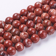 Natural Red Jasper Beads Strands, Faceted, Round, FireBrick, 6mm, Hole: 1mm, about 63pcs/strand, 15.55 inch(G-G542-6mm-15)