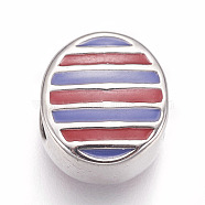 304 Stainless Steel European Beads, with Enamel, Large Hole Beads, Oval, Colorful, Stainless Steel Color, 12x11x7.5mm, Hole: 5mm(STAS-F195-121P)