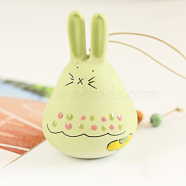 Japanese Style Porcelain Wind Chimes, Wooden Bead Pendant Decorations, Rabbit, Yellow Green, Rabbit: 80x60mm(WICH-PW0001-89C)