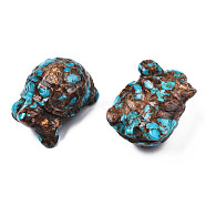 Tortoise Assembled Natural Bronzite & Synthetic Imperial Jasper Model Ornament, Mini Turtle Statue, for Home Desk Display Decorations, Medium Turquoise, 76~78x47~48x33~36.5mm(G-N330-39B-04-A)
