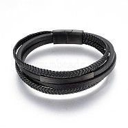 Braided Microfiber PU Leather Cord Multi-strand Bracelets, with 304 Stainless Steel Magnetic Clasps, Gunmetal, 8-1/4 inch(21cm), 4~5mm(BJEW-K206-H-01B)