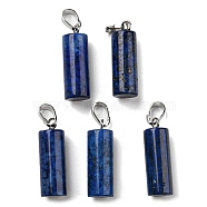 Natural Lapis Lazuli Pendants, with Platinum Tone Brass Findings, Column Charms, 26~27x8~8.5mm, Hole: 4x6.5mm(G-E135-02P-17)