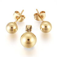 304 Stainless Steel Jewelry Sets, Ball Stud Earrings and Pendants, with Ear Nuts, Golden, 10mm, Hole: 5mm, 17mm, pin: 1mm(SJEW-G075-01G-01)