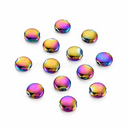 Rack Plating Rainbow Color Alloy Beads, Cadmium Free & Nickel Free & Lead Free, Flat Round, 8x3.5mm, Hole: 0.9mm(PALLOY-S180-368)