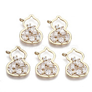 Brass Micro Pave Cubic Zirconia Pendants, Long-Lasting Plated, Gourd, Light Gold, Clear, 19x14x3mm, Hole: 1.5mm(KK-R111-070-B01)