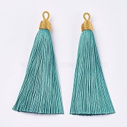 Polyester Tassel Big Pendants Decoration, Medium Turquoise, 85~90x9~10mm, Hole: 3mm(FIND-I007-A05)