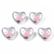 3D Printed ABS Plastic Imitation Pearl Beads, Heart with Cat Pawprint, Pink, 11x12x7mm, Hole: 1mm(KY-S163-439)