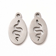 201 Stainless Steel Charms, Oval with Hollow Out Snake, Stainless Steel Color, 14.5x7.5x1mm, Hole: 1mm(STAS-E188-02P)