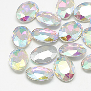 Pointed Back Glass Rhinestone Cabochons, Back Plated, Faceted, Oval, Crystal AB, 25x18x6mm(RGLA-T080-18x25mm-05)