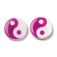 Printed Natural Freshwater Shell Beads, Yin Yang Flat Round Beads, Deep Pink, 15x3~3.5mm, Hole: 0.7mm(SHEL-R129-07C-04)