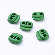 Plastic Spring Cord Locks, 2 Hole Drawstring Toggle Spring Clasp, Green, 17.5x19.5x7.5mm, Hole: 4.5mm(KY-WH0020-43A)