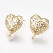 Brass Stud Earring Findings, with Loop, Nickel Free, Real 18K Gold Plated, Heart, 16x13.5mm, Hole: 1.2mm, Pin: 0.8mm(X-KK-T038-496G)