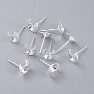 304 Stainless Steel Stud Earring Settings, Moon, Silver, 8x8mm, Pin: 0.7mm, Tray: 3mm(STAS-K210-20S)