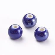 Handmade Porcelain Beads, Pearlized, Round, Dark Blue, 18mm, Hole: 2~3.5mm(PORC-D001-18mm-14)