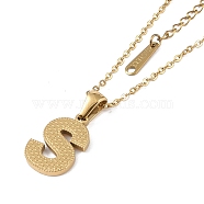 Ion Plating(IP) Initial Letter 304 Stainless Steel Pendant Necklaces, Real 18K Gold Plated, Letter S, 15.87 inch(40.3cm), Pendant: about 16.5x11.5mm(NJEW-M199-01G-S)