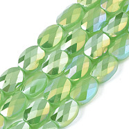 Electroplate Glass Beads Strands, AB Color Plated, Imitation Jade Glass, Oval, Faceted, Green, 8x6.5x4mm, Hole: 1.2mm, about 72pcs/strand, 23.62 inch(60cm)(EGLA-S194-11A-B03)