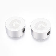 304 Stainless Steel Beads, Flat Round with Letter, Letter.G, 10x4.5mm, Hole: 2mm(STAS-I126-02P-G)