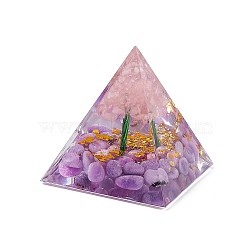 Orgonite Pyramid Resin Display Decorations, with Gold Foil and Natural Amethyst Chips Inside, for Home Office Desk, 50x50x51.5mm(DJEW-I017-01A)