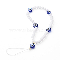 Plastic Beads Mobile Straps, with Resin Evil Eye Round Beads and Nylon Thread, White, 19.2cm(HJEW-JM00531)
